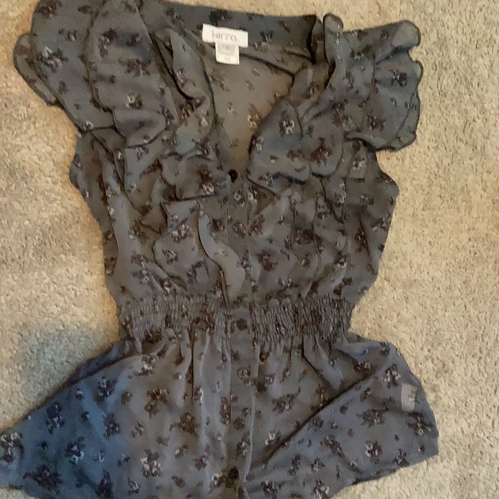 Kirra button up sheer blouse with ruffle detail